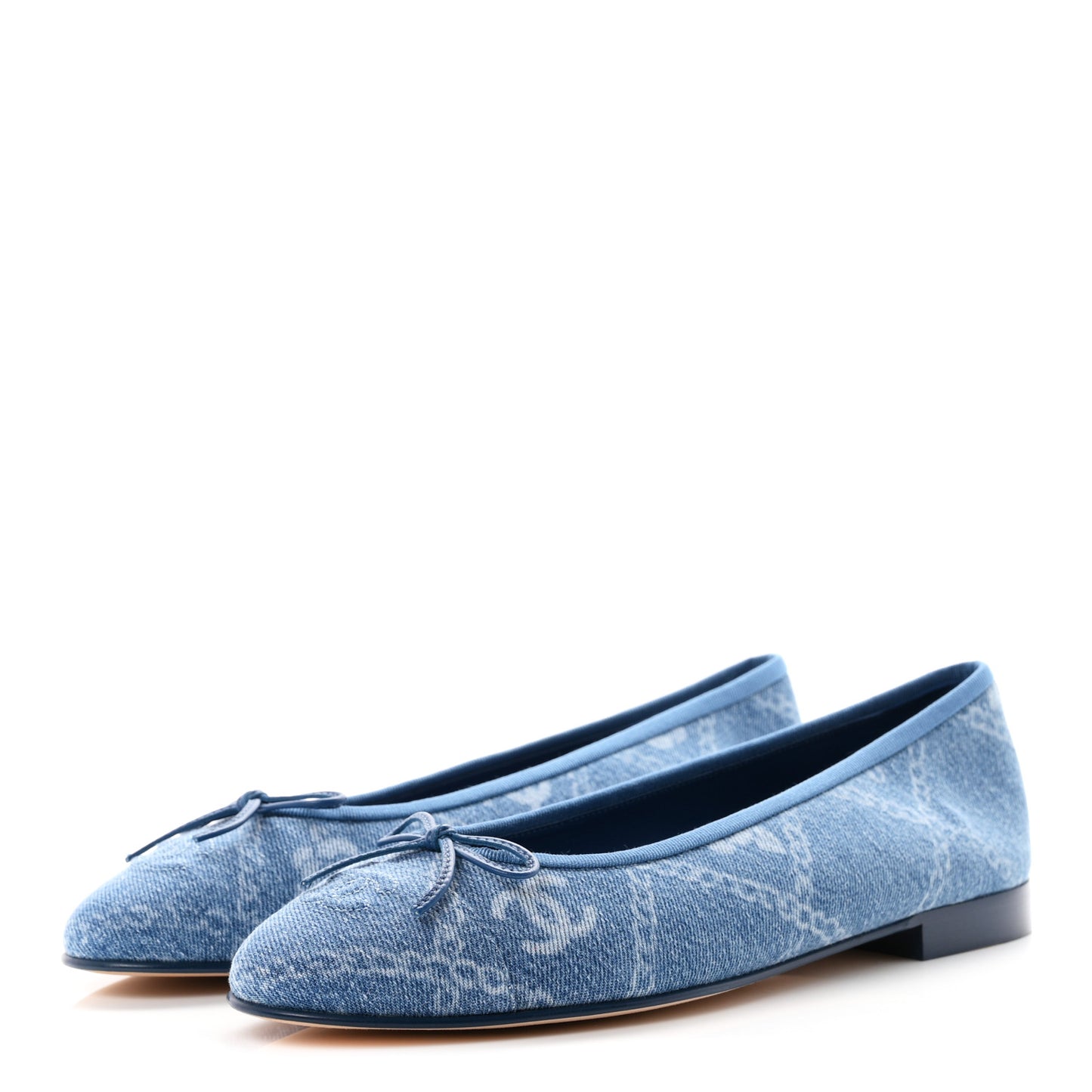 Denim Printed Cap Toe Ballerina Flats 41 Blue