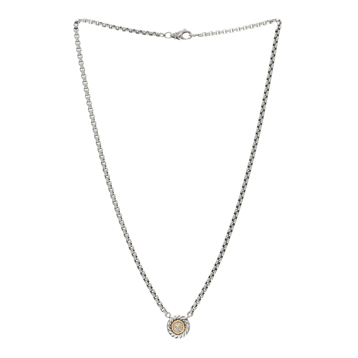 Sterling Silver 18K Yellow Gold Diamond 12mm Pave Cookie Necklace
