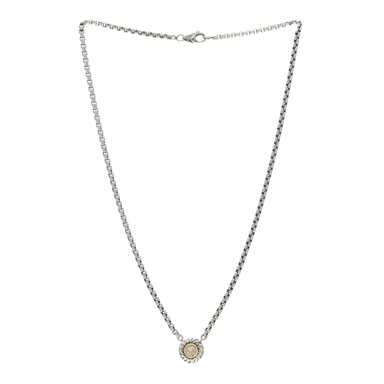 David Yurman Sterling Silver 18K Yellow Gold Diamond 12mm Pave Cookie Necklace 2 of 4