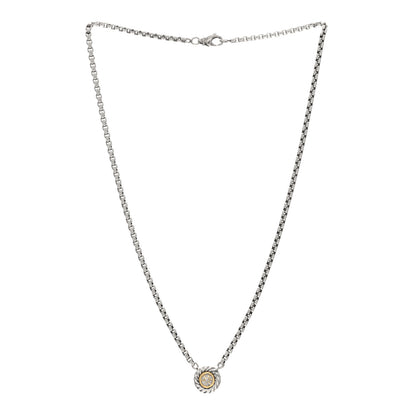 David Yurman Sterling Silver 18K Yellow Gold Diamond 12mm Pave Cookie Necklace 2 of 4