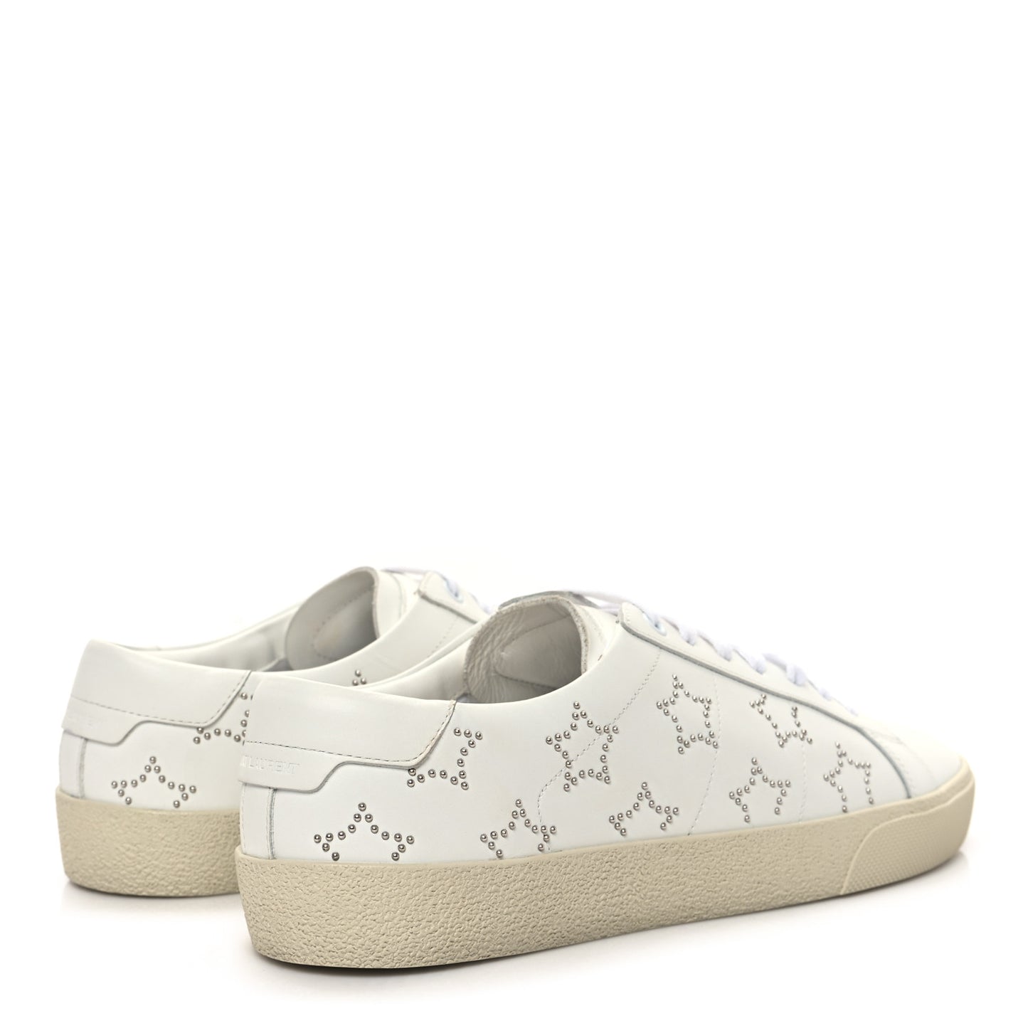 Calfskin Studded Star Court Sneakers 41 White