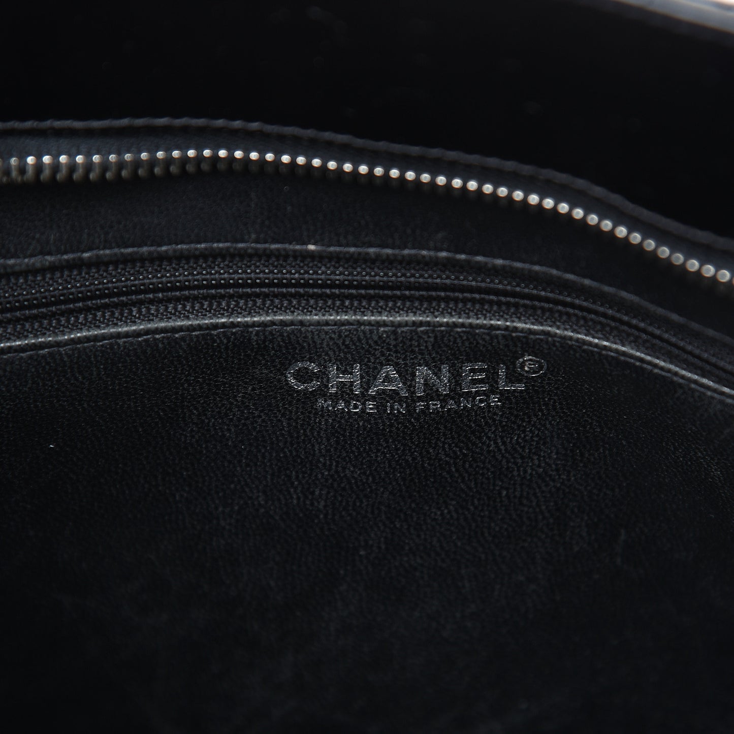Patent Quilted Medallion Tote Black