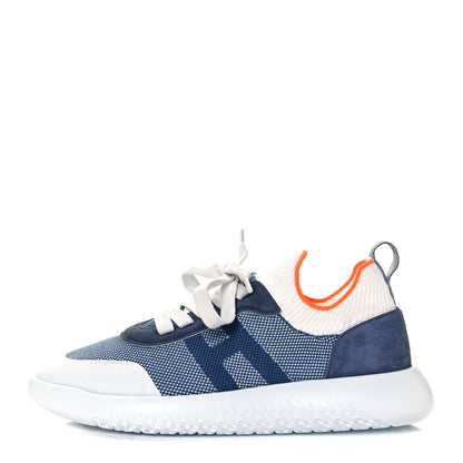 Hermes Knit Suede Goatskin Womens Crew Sneakers 38 Multicolor Bleu 1 of 9