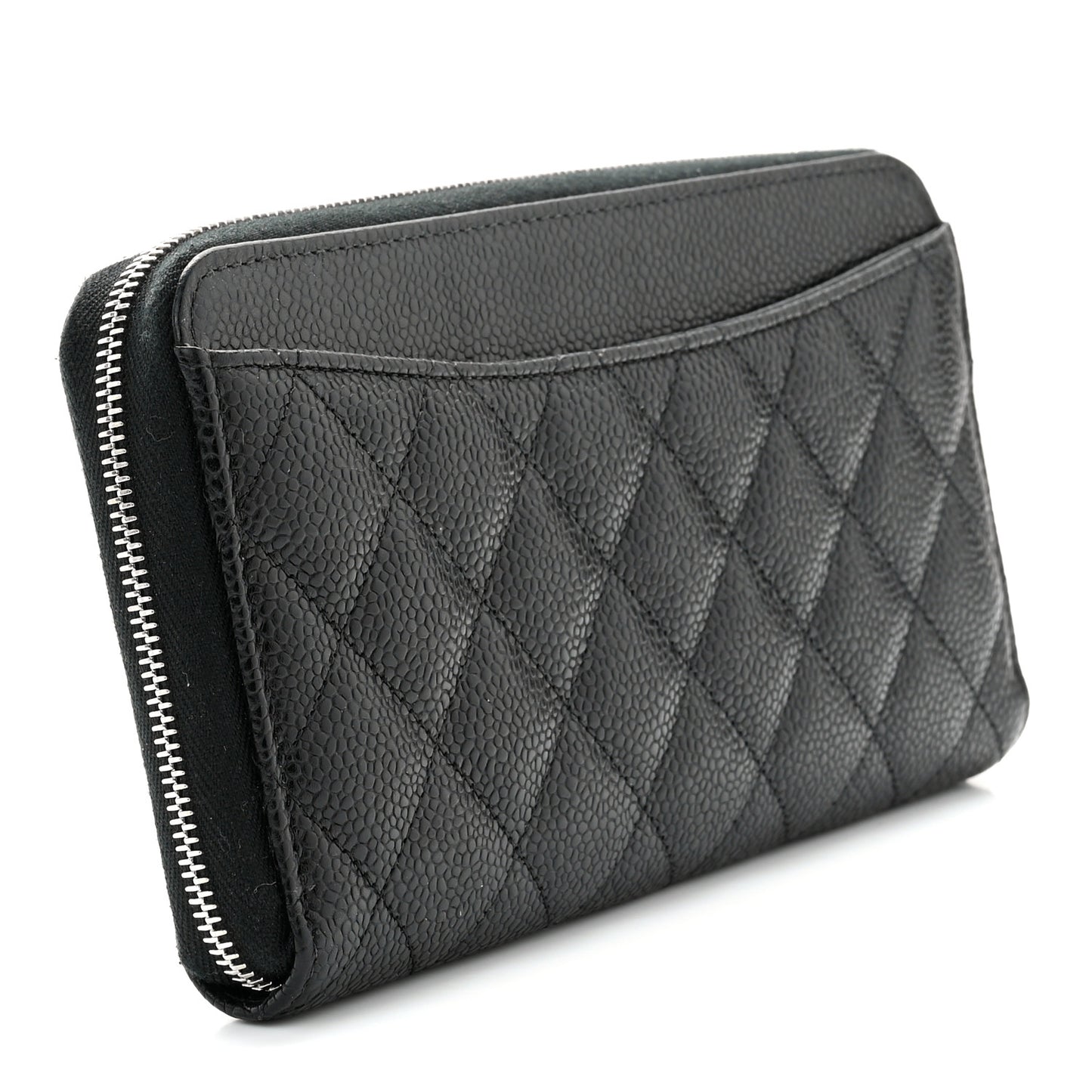 Caviar Quilted Large Gusset Zip Around Wallet Black