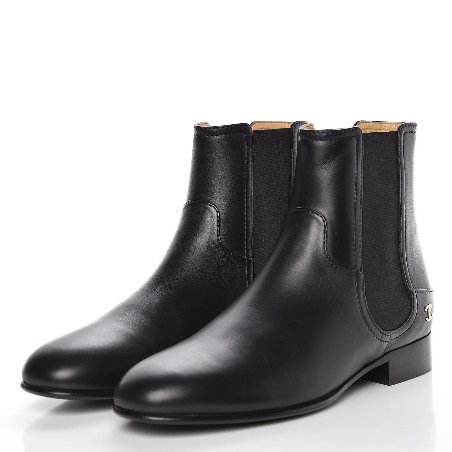 Calfskin Elastic Short Boots 39 Black