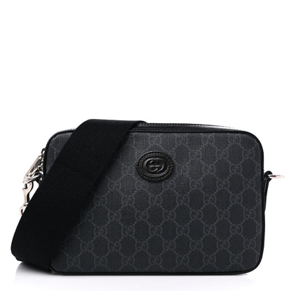 Gucci GG Supreme Monogram Azalea Calfskin Retro Interlocking G Wristlet Shoulder Bag Black 3 of 9