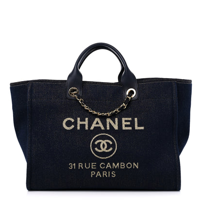 Chanel Lurex Canvas Medium Deauville Tote Navy Blue Gold 1 of 10