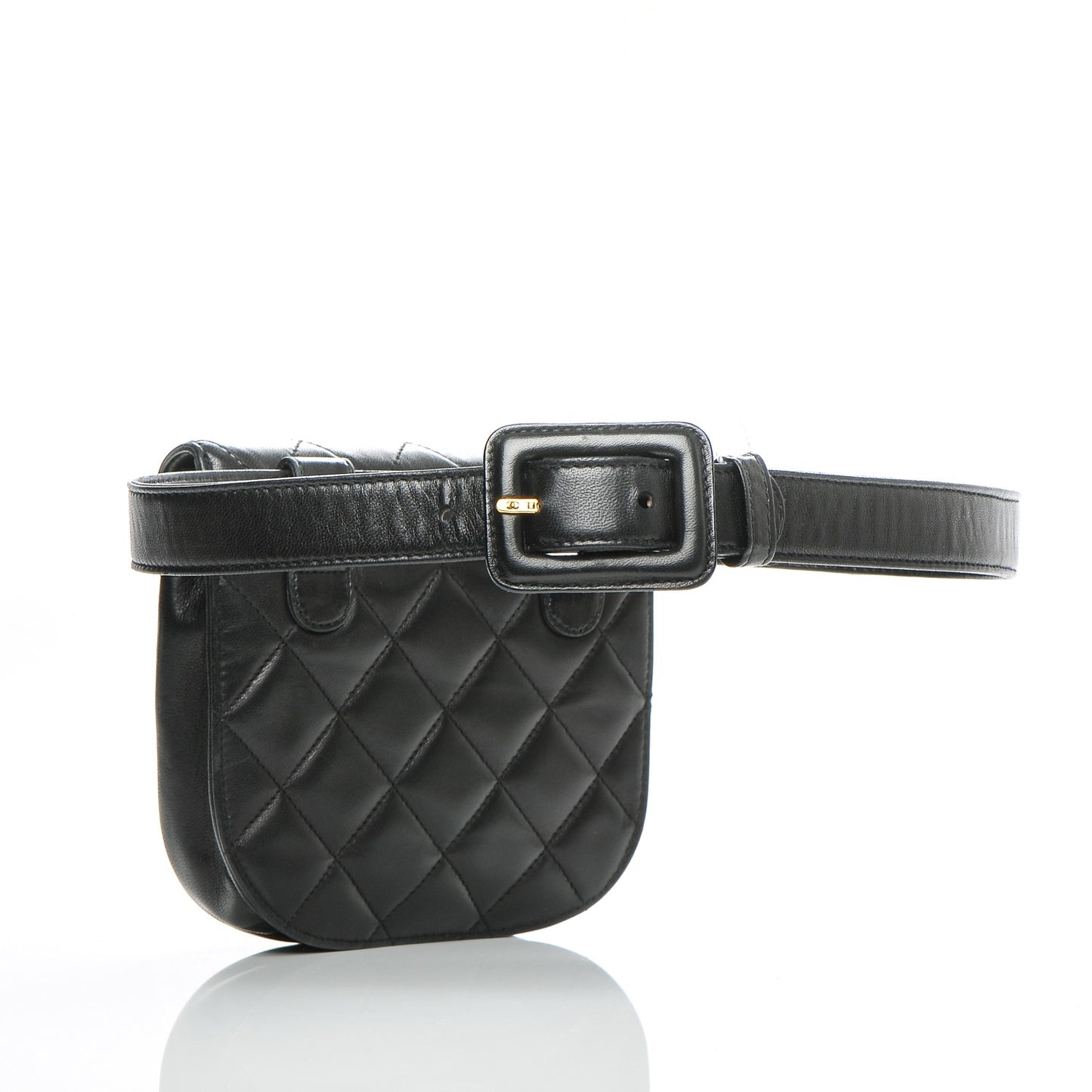 Lambskin Quilted Flap Waist Belt Bag 70 28 Black