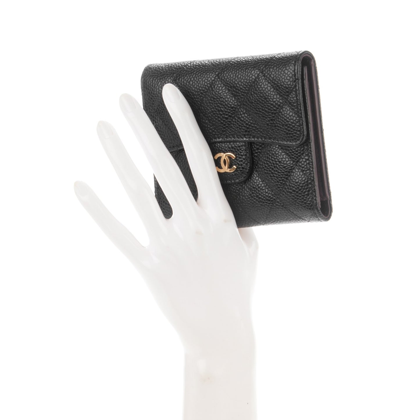 Caviar Quilted Compact Flap Wallet Black