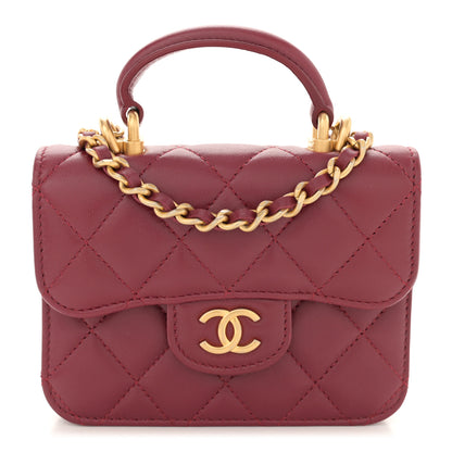 Chanel Lambskin Quilted Top Handle Flap Coin Purse With Chain Burgundy 1 of 13