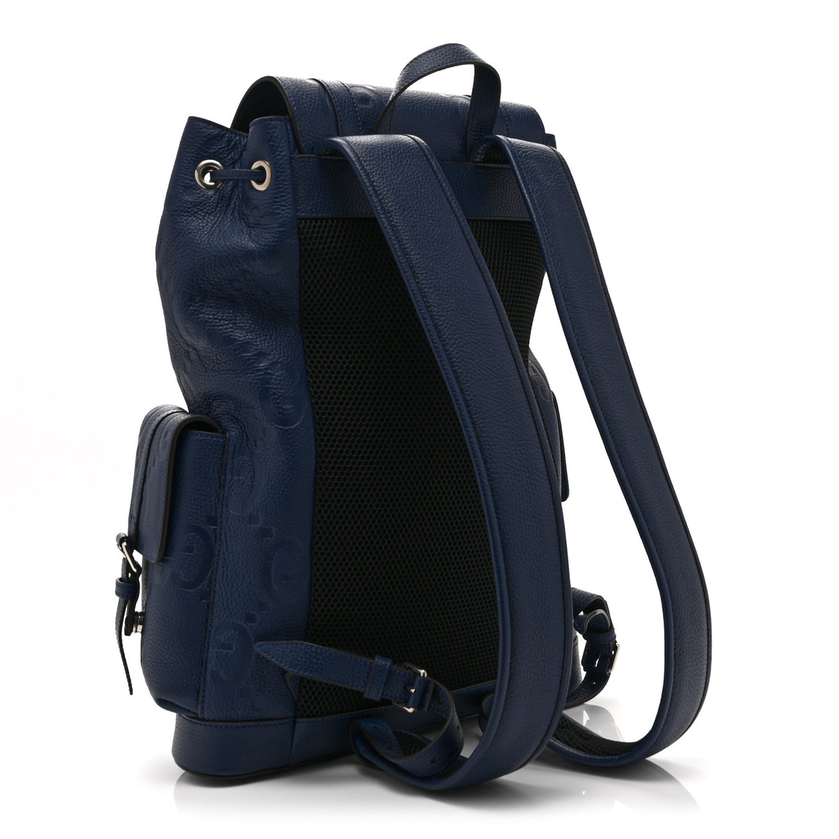 Piuma Calfskin Jumbo GG Embossed Double Buckle Backpack Navy