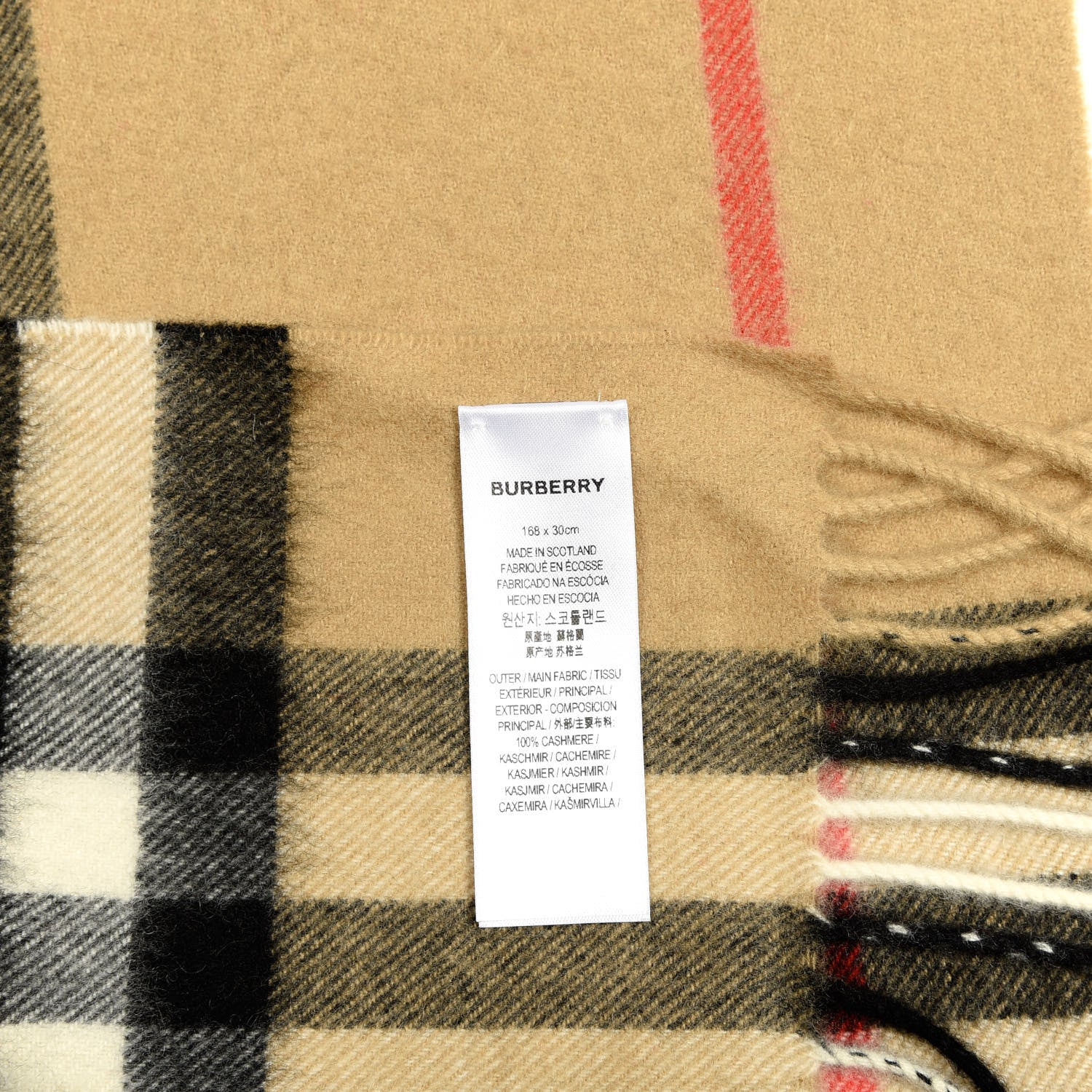Burberry Cashmere Giant Check Fringe Scarf Camel 4 of 4