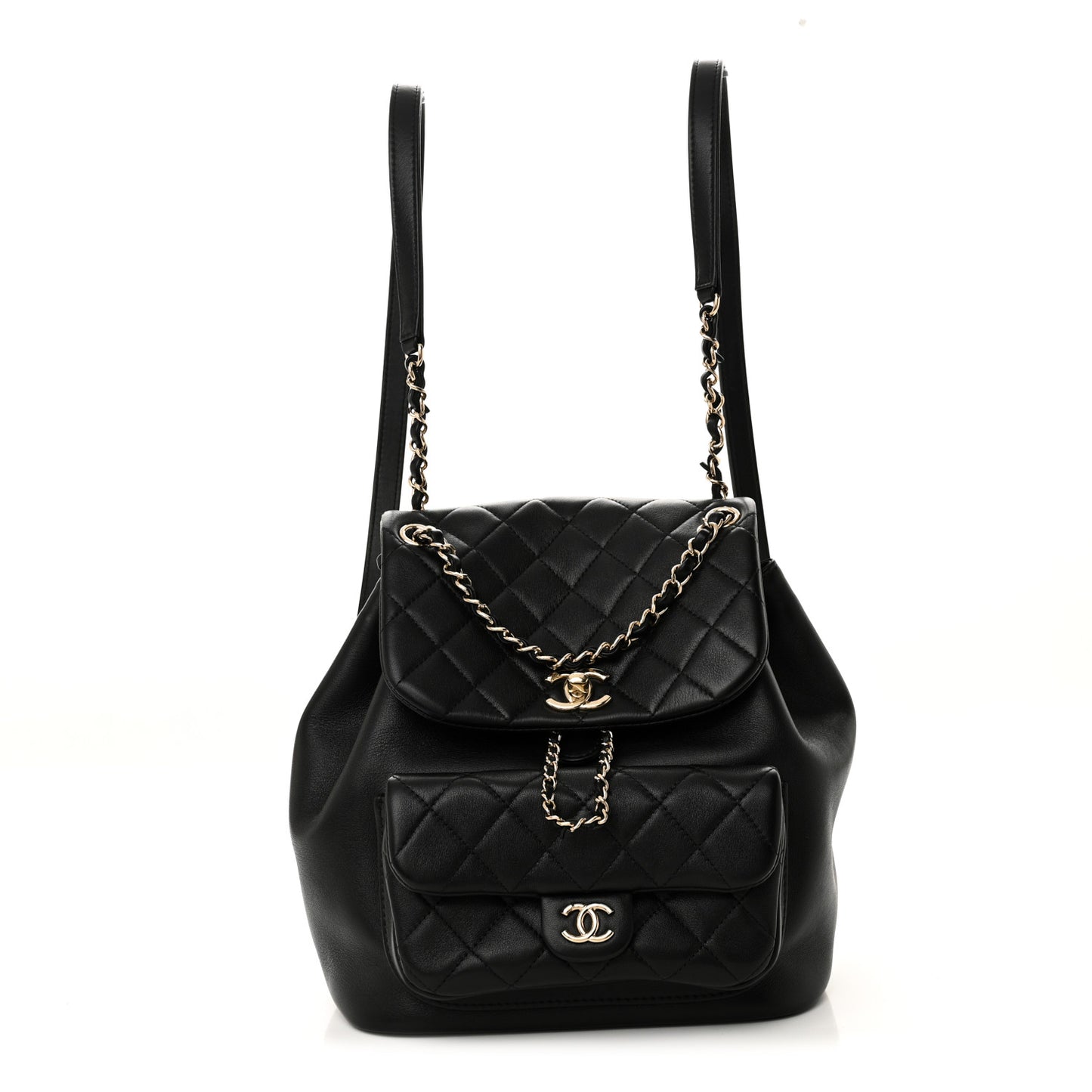 Lambskin Quilted Large Duma Drawstring Backpack Black