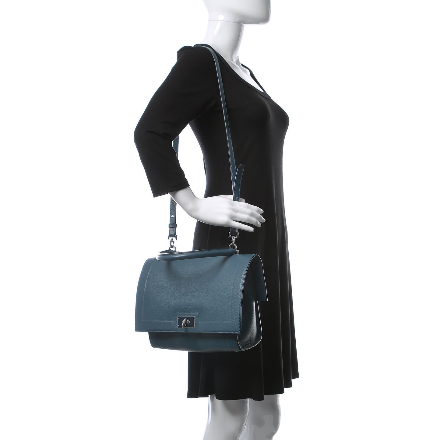 Grained Calfskin Small Shark Lock Satchel Mineral Blue