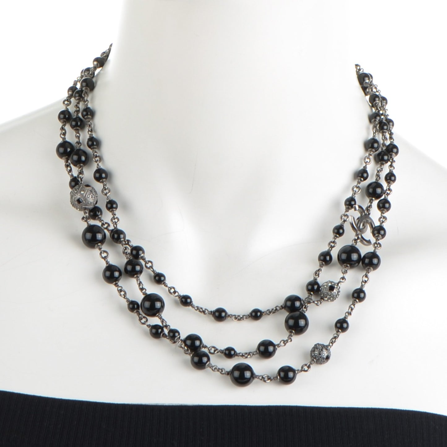 Baguette Crystal CC Beaded Long Necklace Black