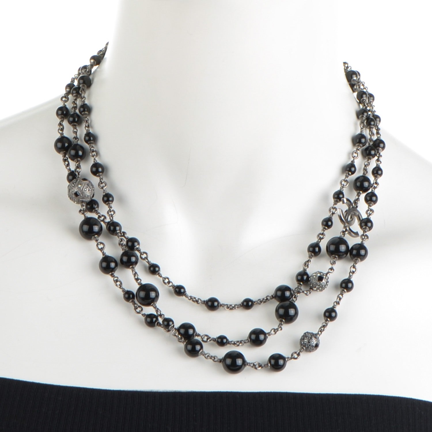 Chanel Baguette Crystal CC Beaded Long Necklace Black 2 of 5