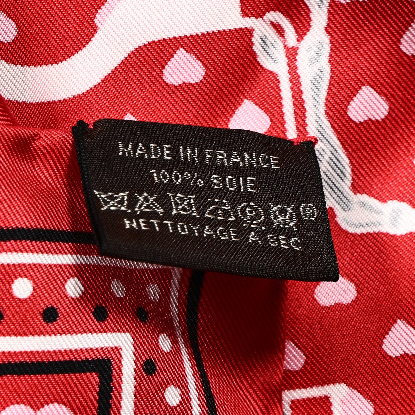 Silk Grand Manege Cut Bandana Love Scarf 70 Rouge Rose Black