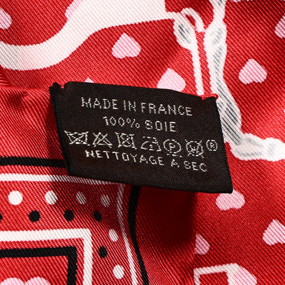 Hermes Silk Grand Manege Cut Bandana Love Scarf 70 Rouge Rose Black 3 of 6