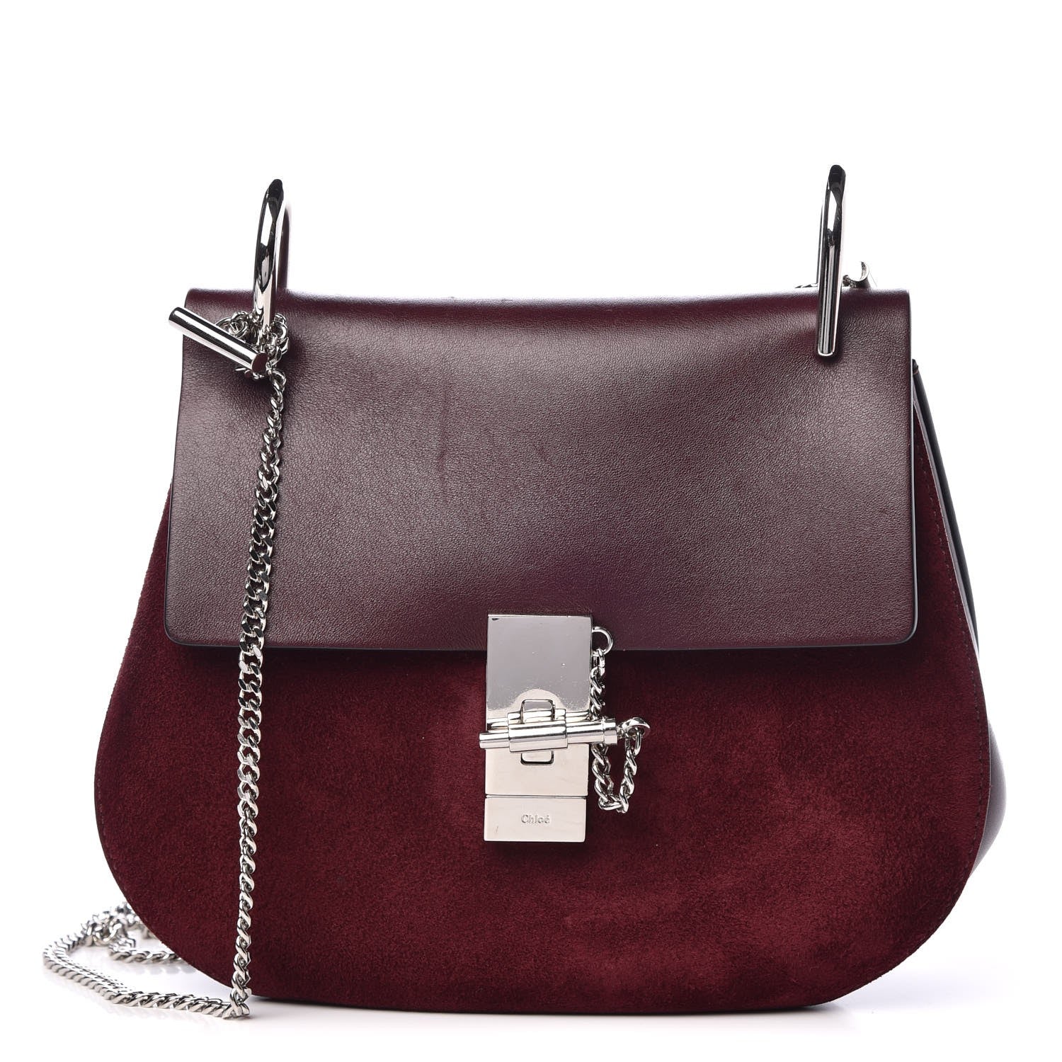 Chloe Suede Smooth Calfskin Drew Shoulder Bag Dark Purple 1 of 7