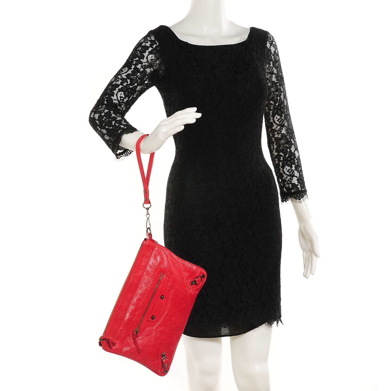 Balenciaga Agneau Classic Hardware Flat Handle Clutch Rouge Coquelicot 2 of 12