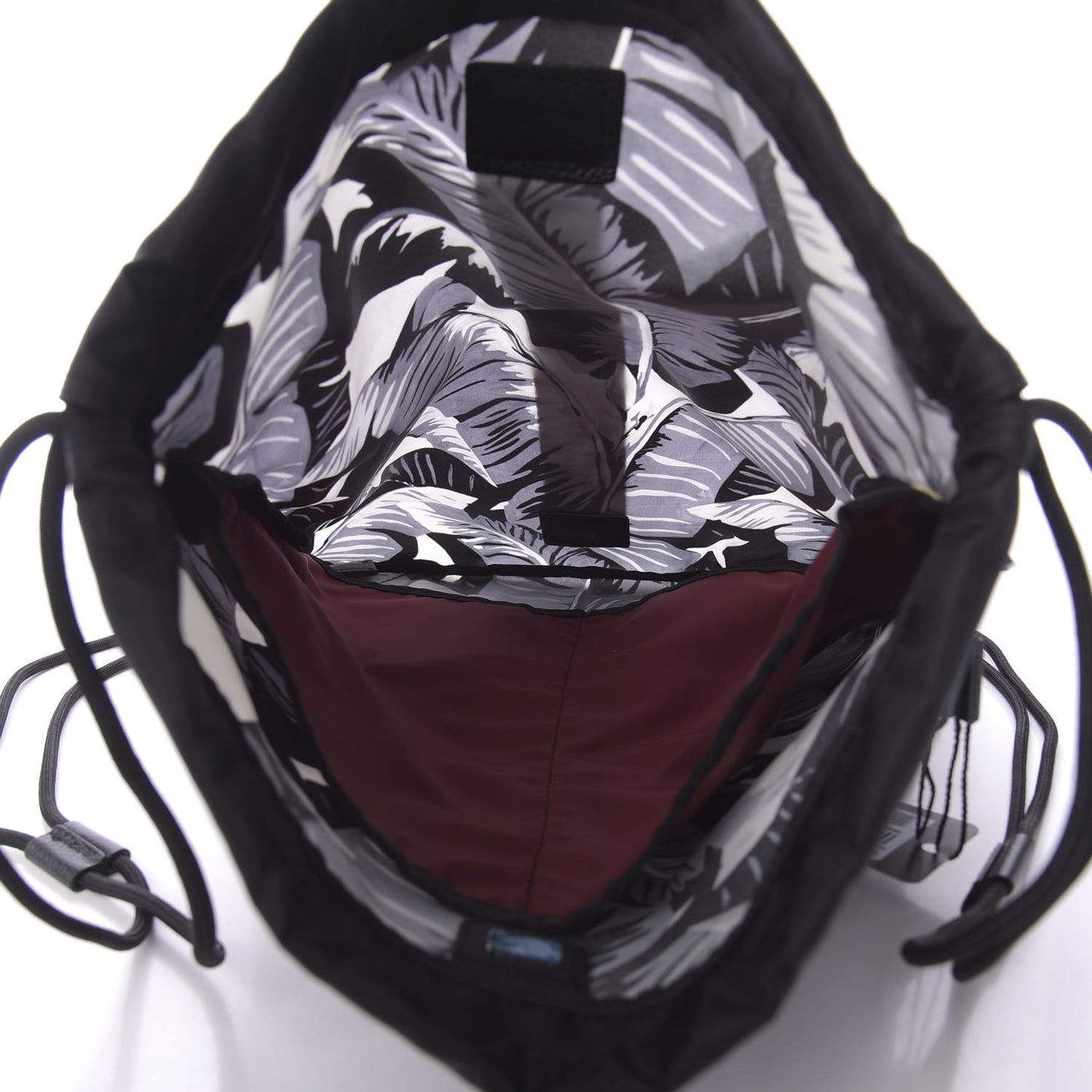 Nylon Printed Drawstring Backpack Black