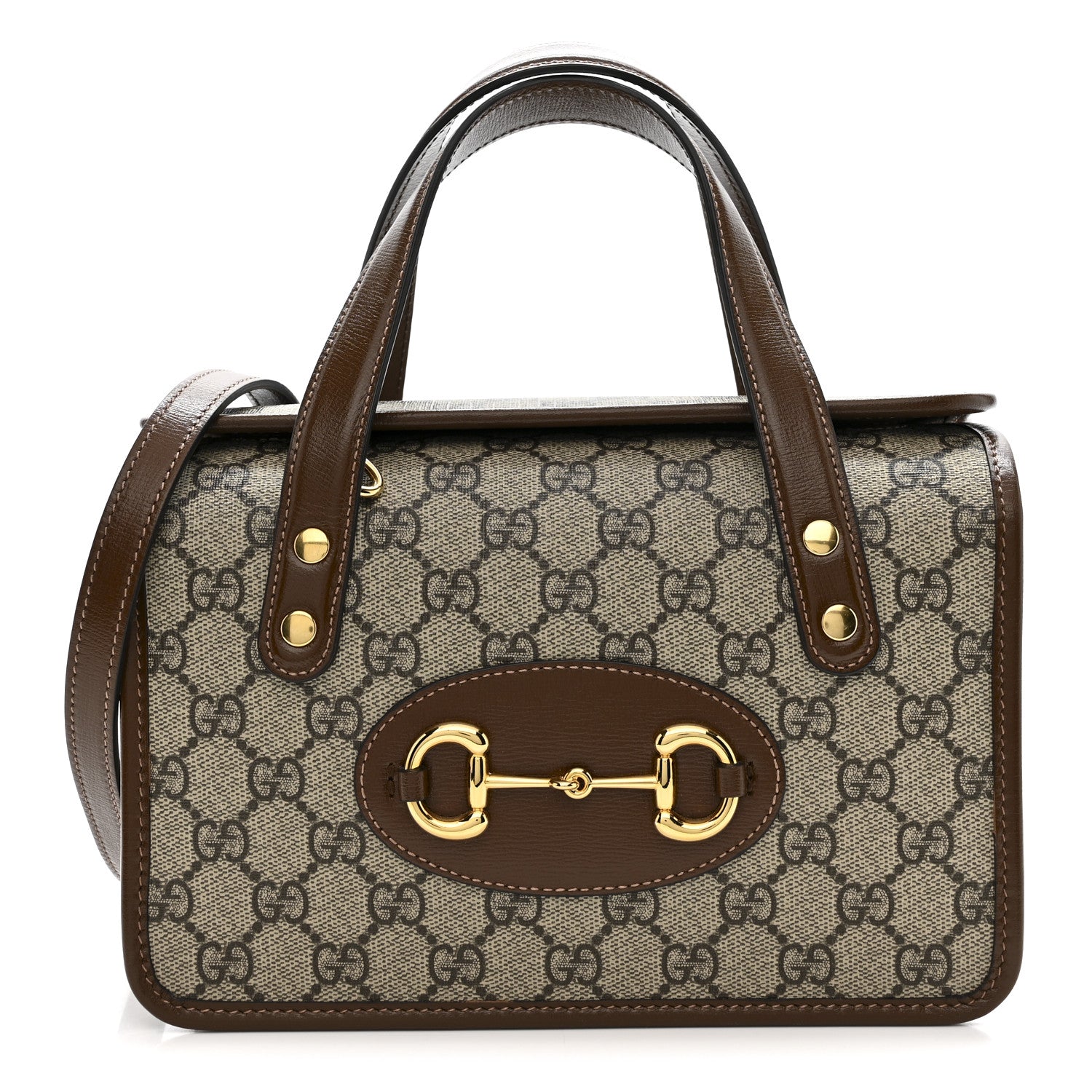 Gucci GG Supreme Monogram Azalea Calfskin Mini Horsebit 1955 Foldover Top Handle Bag Beige Ebony Brown Sugar 1 of 10