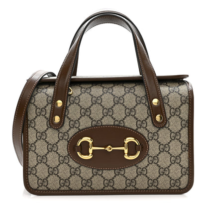 Gucci GG Supreme Monogram Azalea Calfskin Mini Horsebit 1955 Foldover Top Handle Bag Beige Ebony Brown Sugar 1 of 10