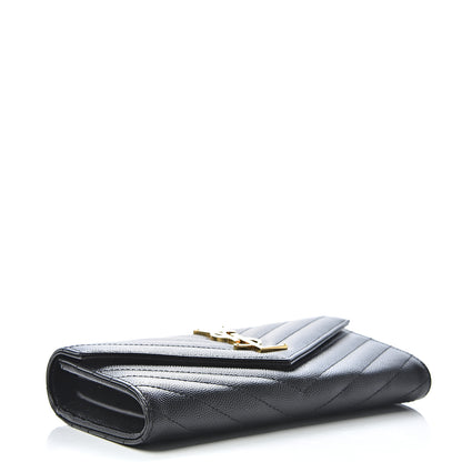 Saint Laurent Grain De Poudre Matelasse Chevron Monogram Flap Wallet Black 3 of 7