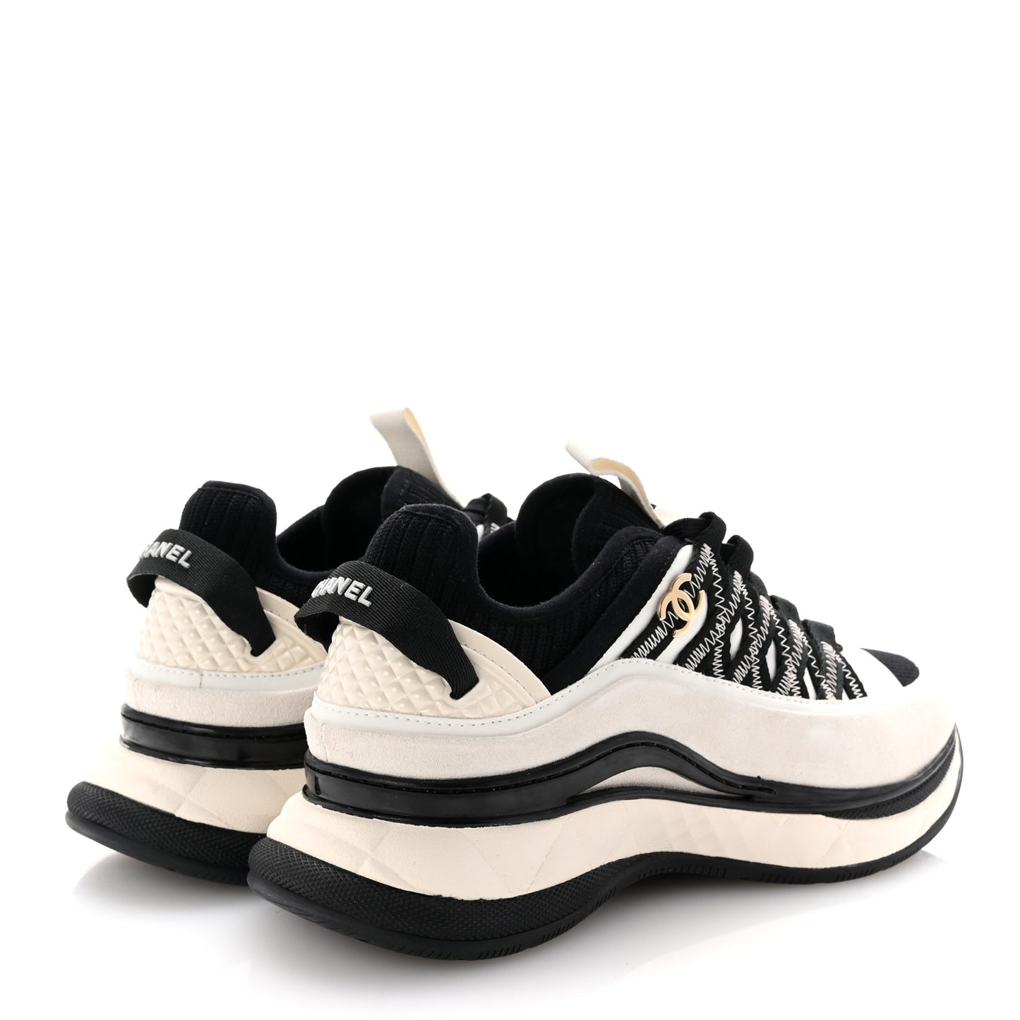 Fabric Suede Calfskin Sneakers 36 White Black