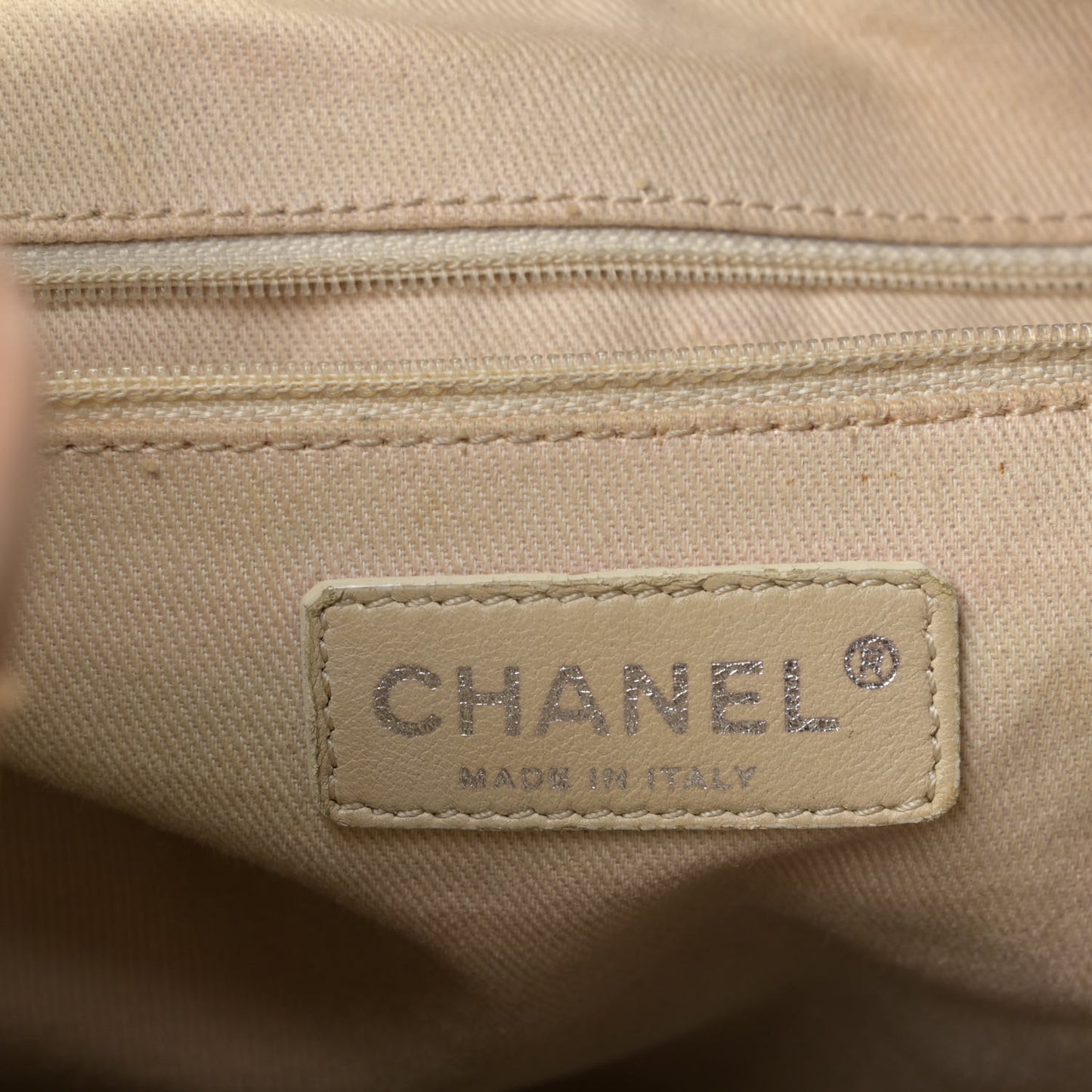 Lambskin Stitched Expandable Tote Beige