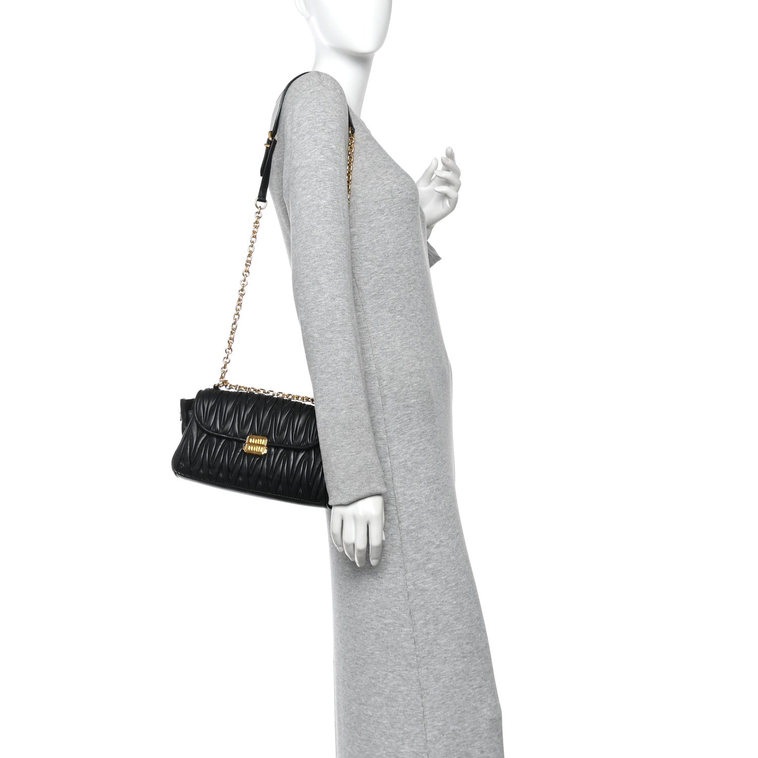 Miu Miu Nappa Matelasse Shoulder Bag Black 2 of 9