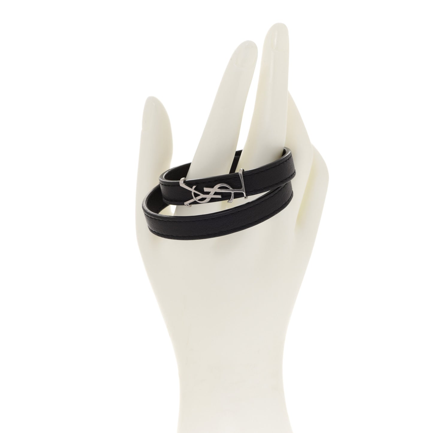 Calfskin Opyum Double Wrap Bracelet M Black