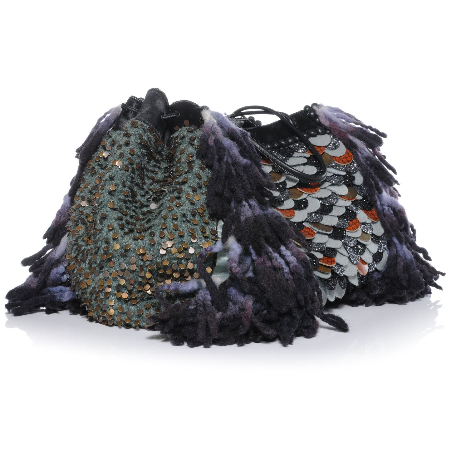 Wool Sequin Calfskin Ricami Embroidered Pillow Grande Voodoo Tote