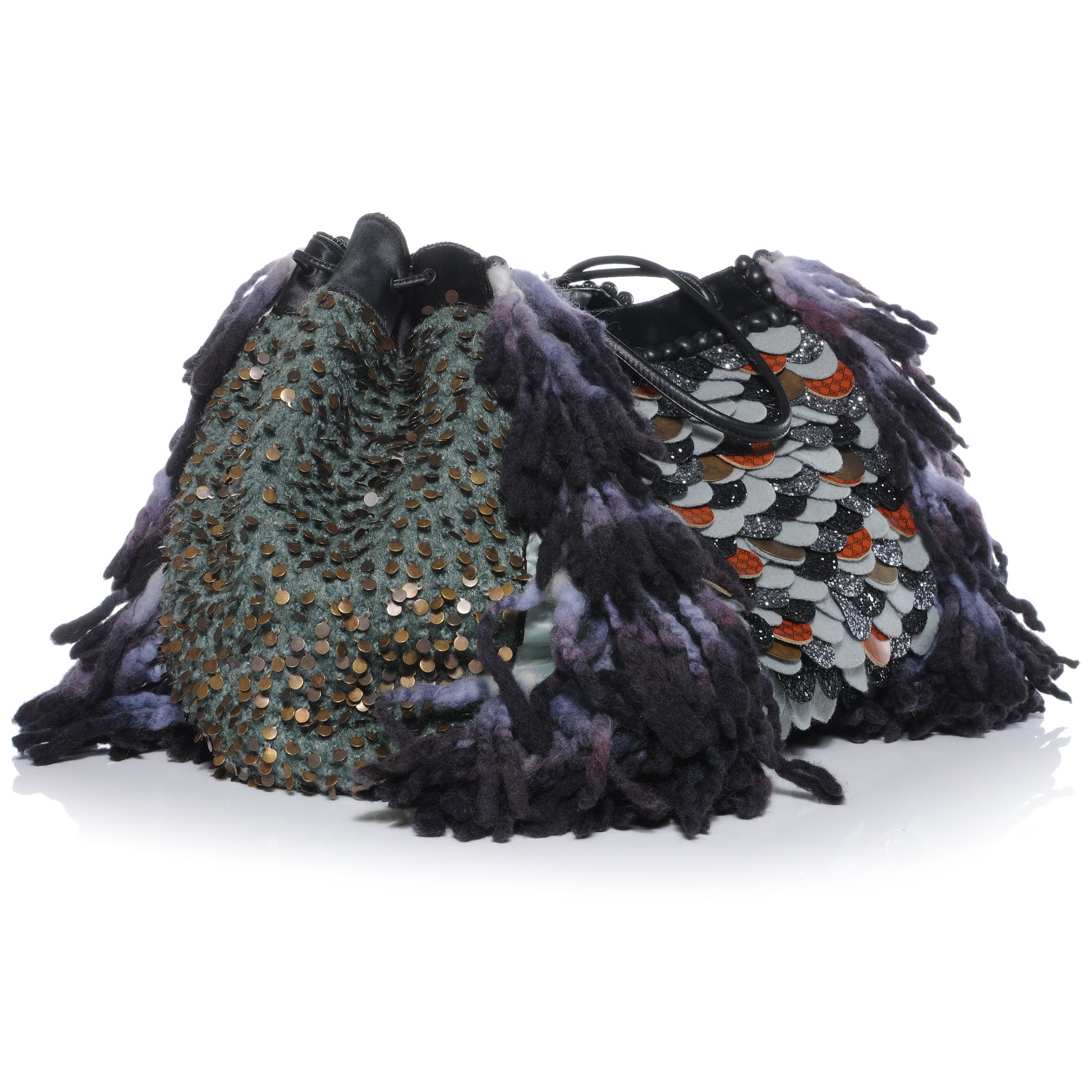 Fendi Wool Sequin Calfskin Ricami Embroidered Pillow Grande Voodoo Tote 4 of 8