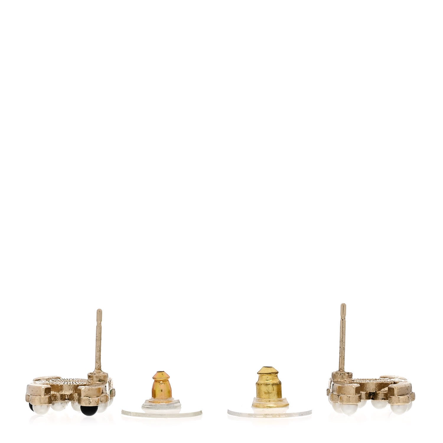 Chanel Resin Pearl CC Earrings Gold White Black 3 of 5