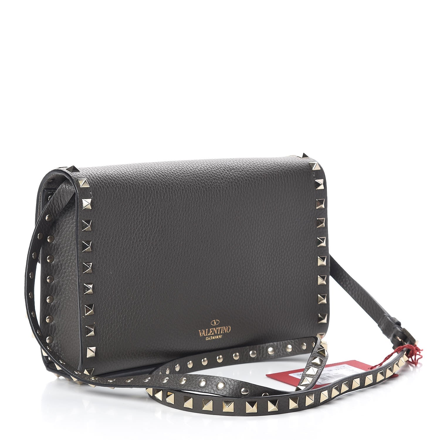 Valentino Garavani Pebbled Calfskin Medium Rockstud Flip Lock Crossbody Bag Graphite 3 of 9