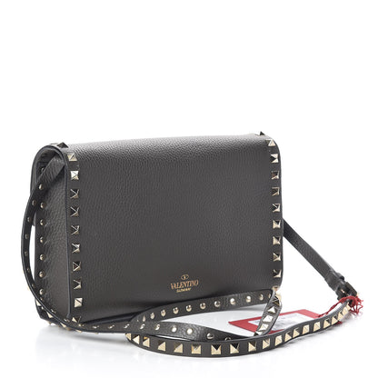 Valentino Garavani Pebbled Calfskin Medium Rockstud Flip Lock Crossbody Bag Graphite 3 of 9