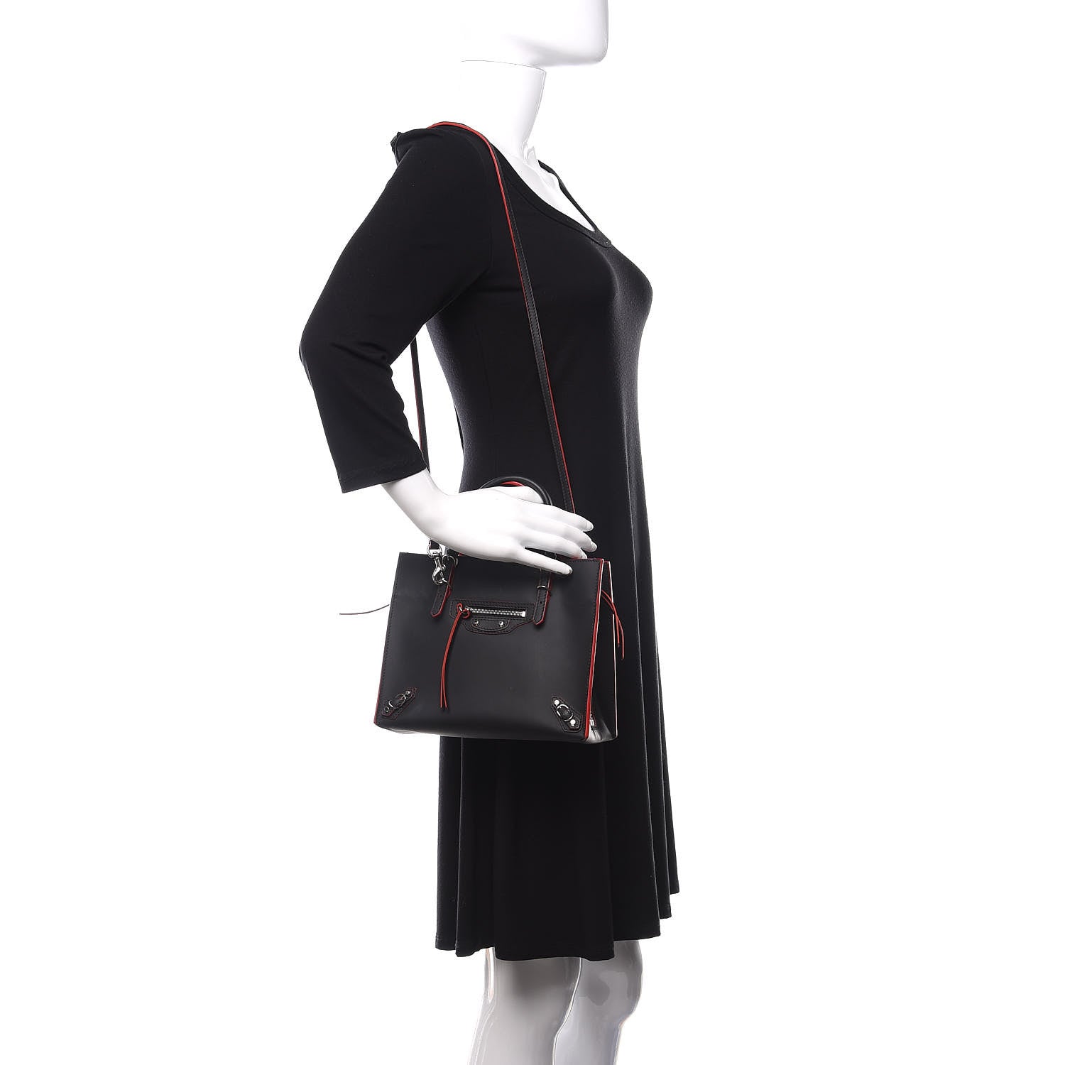 Balenciaga Rubberized Calfskin Papier Mini A4 Zip Around Tote Black Red 2 of 11