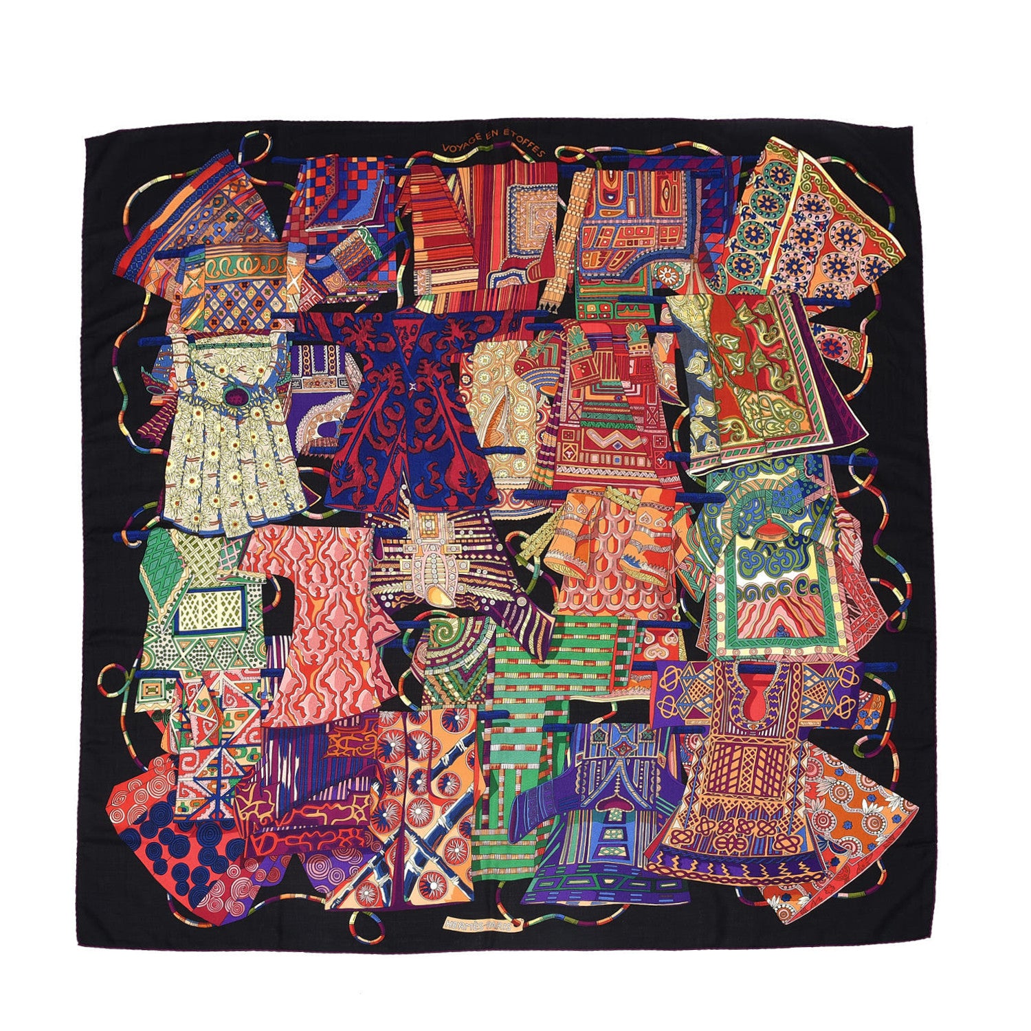 Hermes Cashmere Silk Voyage En Etoffes Shawl 140 1 of 6