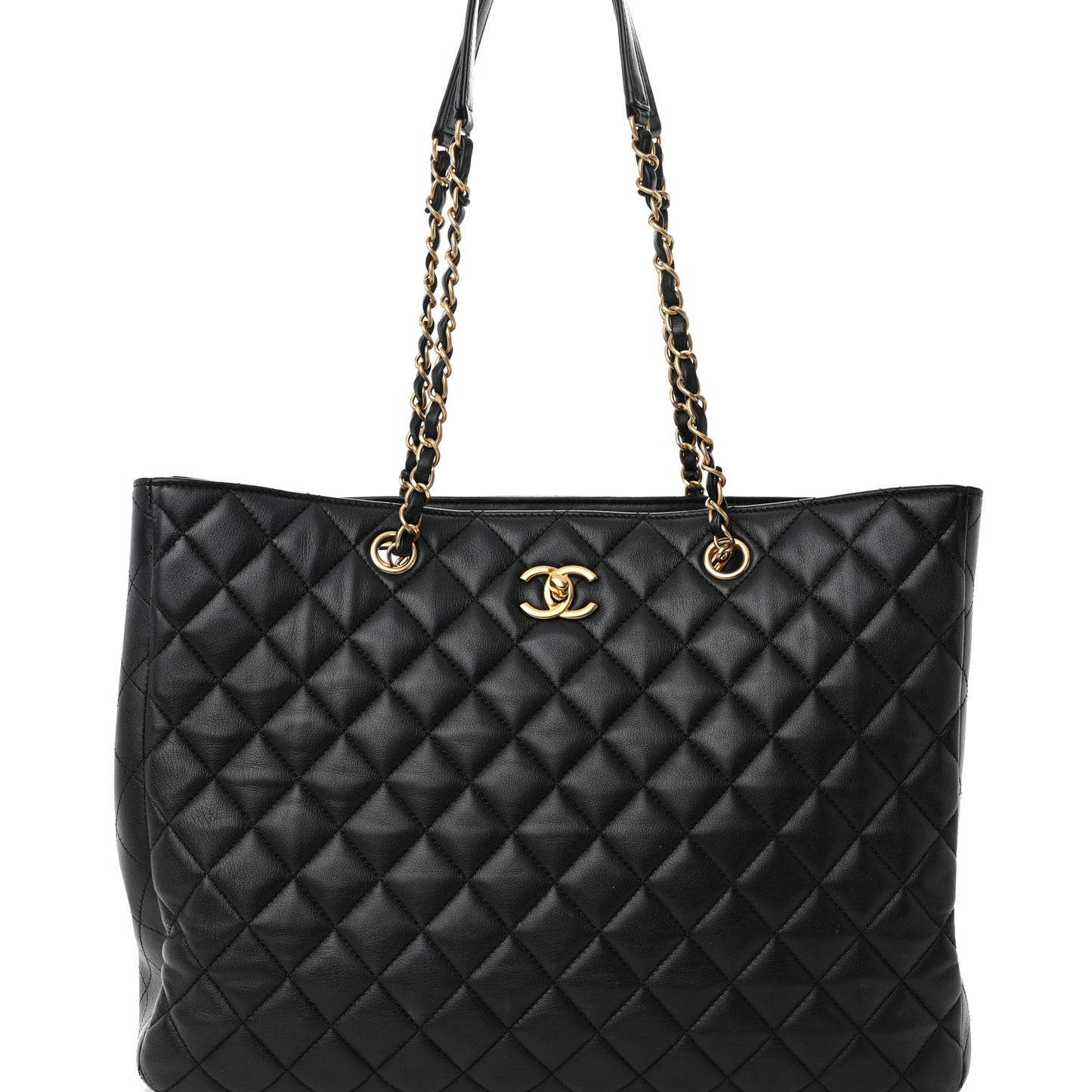 Calfskin Quilted Large Classic Shopping Tote Black