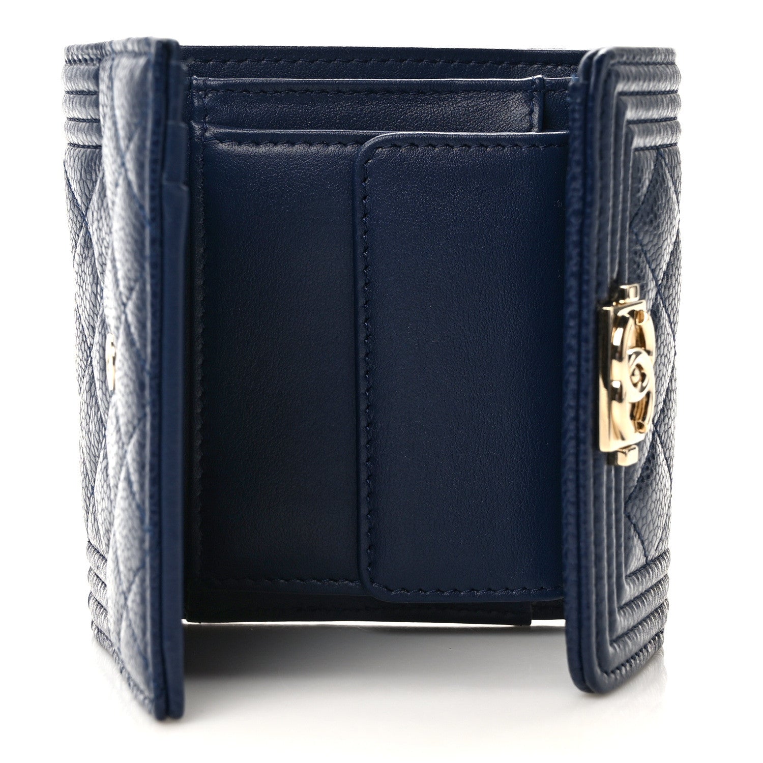 Chanel Caviar Quilted Compact Boy Wallet Blue 4 of 7