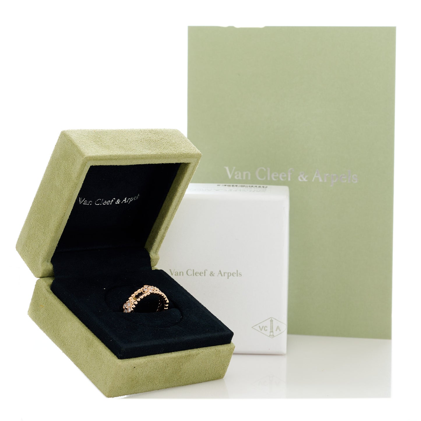 18K Rose Gold Diamond Sweet Perlee Clovers Ring 53 6.5
