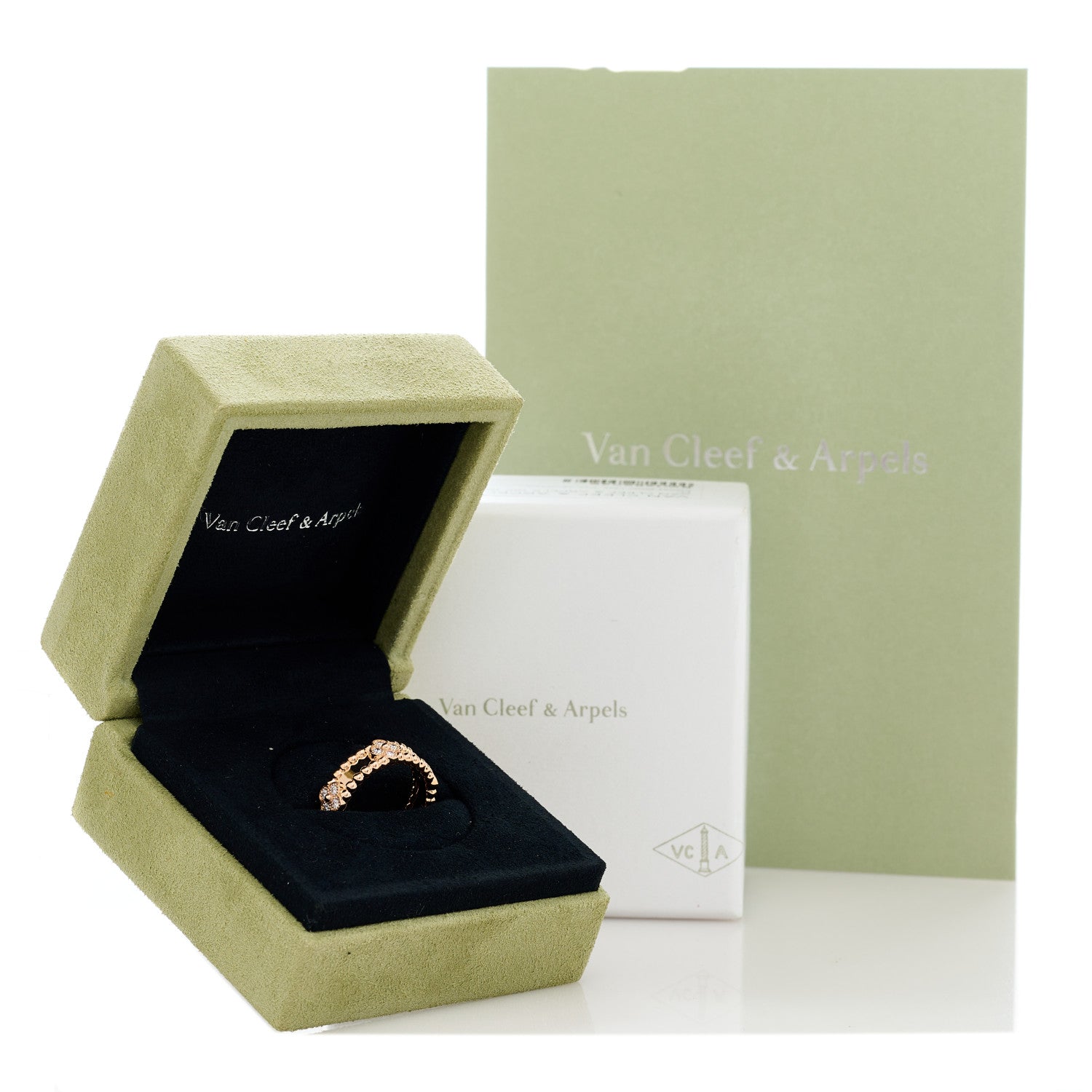 Van Cleef & Arpels 18K Rose Gold Diamond Sweet Perlee Clovers Ring 53 6.5 5 of 5