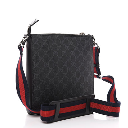 Gucci GG Supreme Monogram Web Small Flat Messenger Bag Black Grey 2 of 8