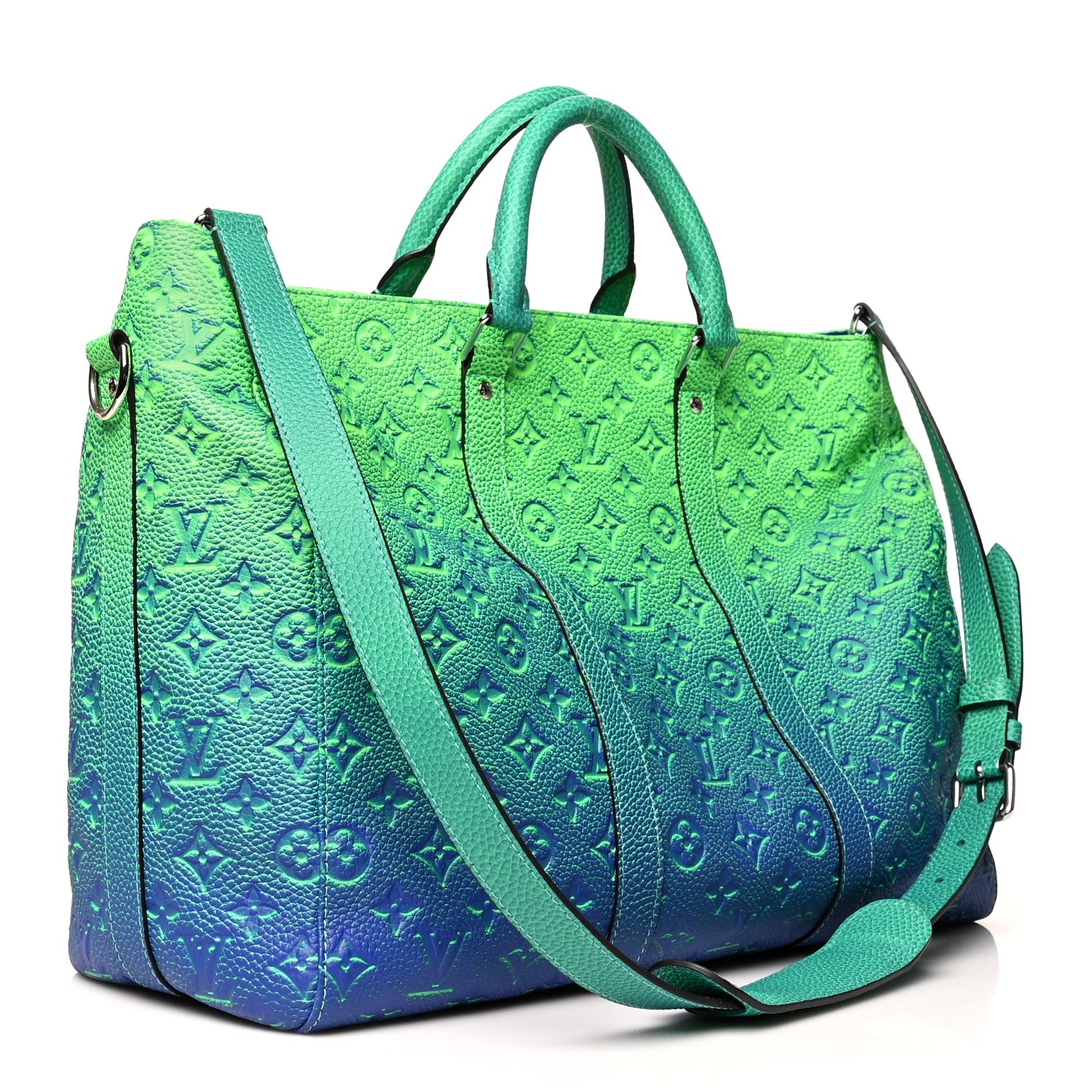 Louis Vuitton Taurillon Illusion Keepall Tote Bleu Vert 3 of 11