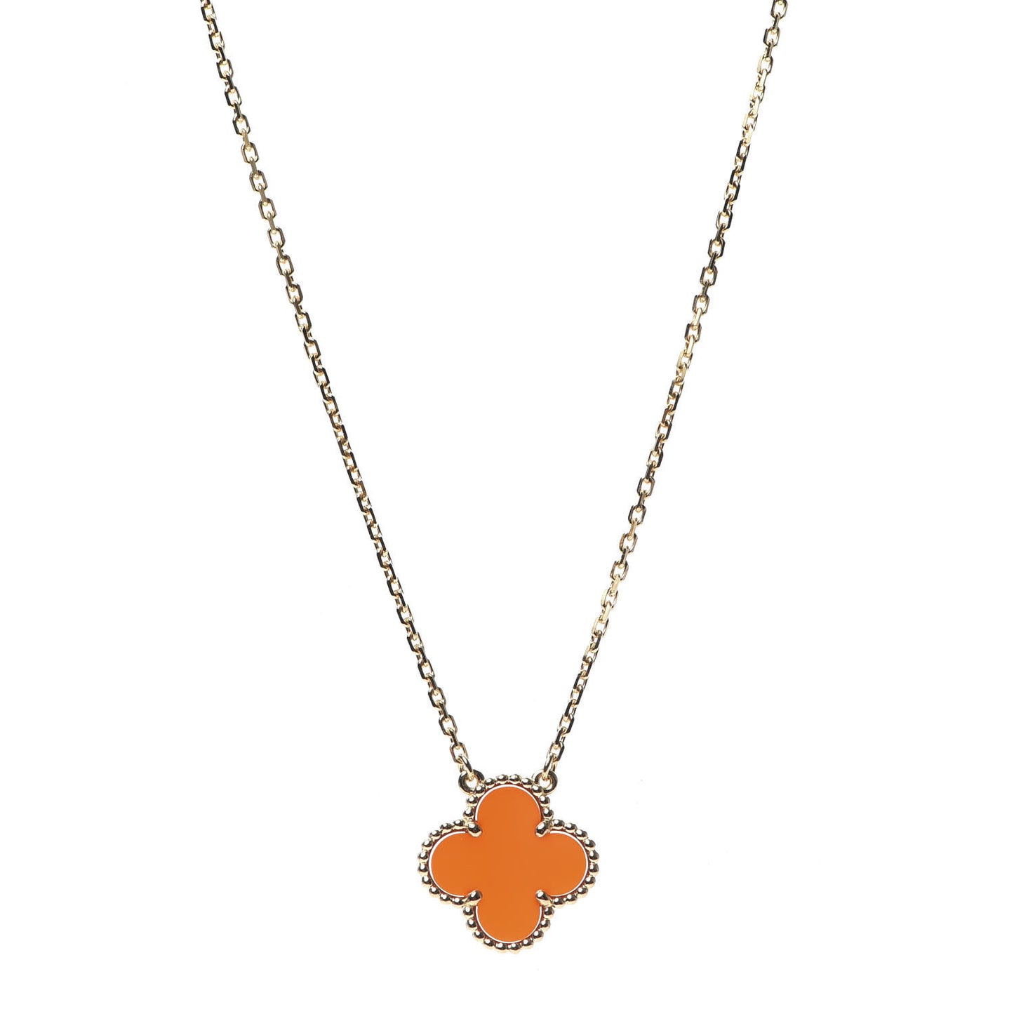 18K Yellow Gold Carnelian Vintage Alhambra Pendant Necklace