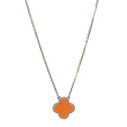 Van Cleef & Arpels 18K Yellow Gold Carnelian Vintage Alhambra Pendant Necklace 1 of 6