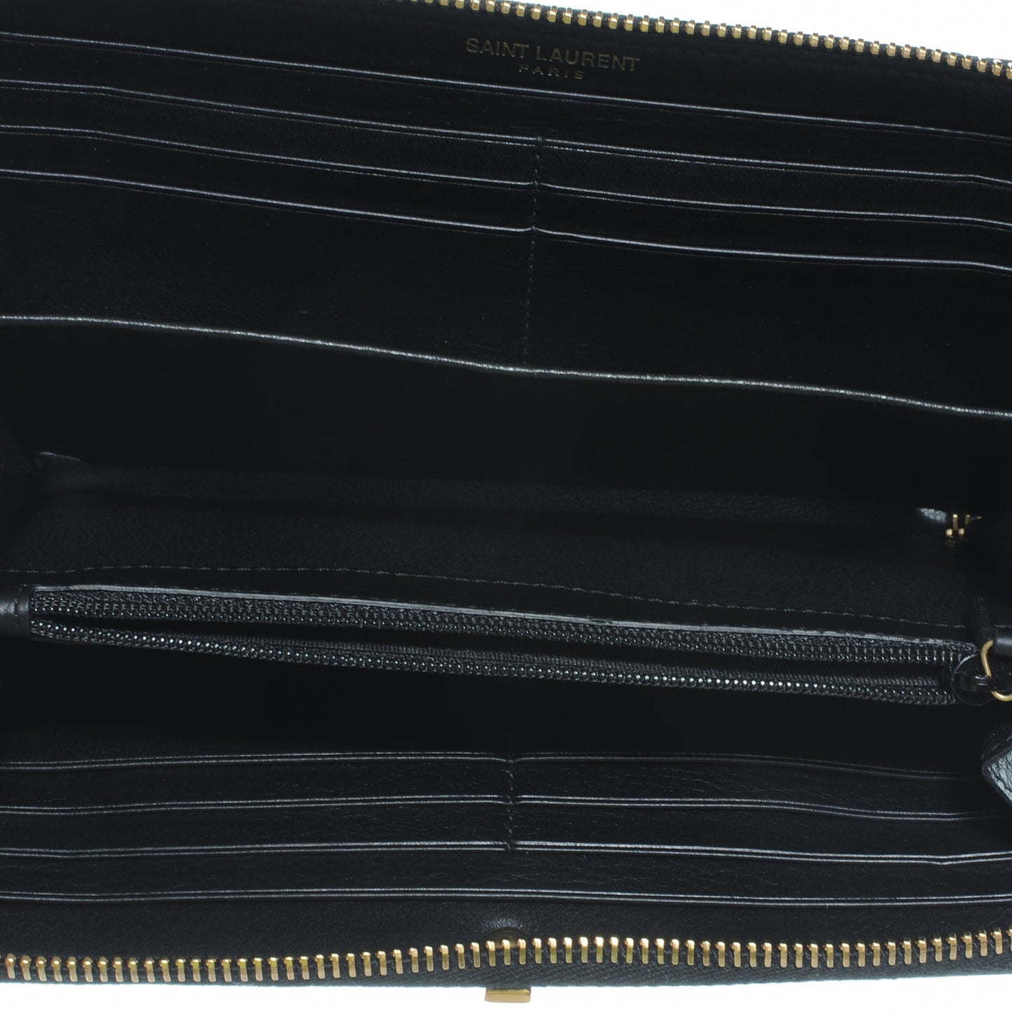 Leather Y Line Zip Around Wallet Black
