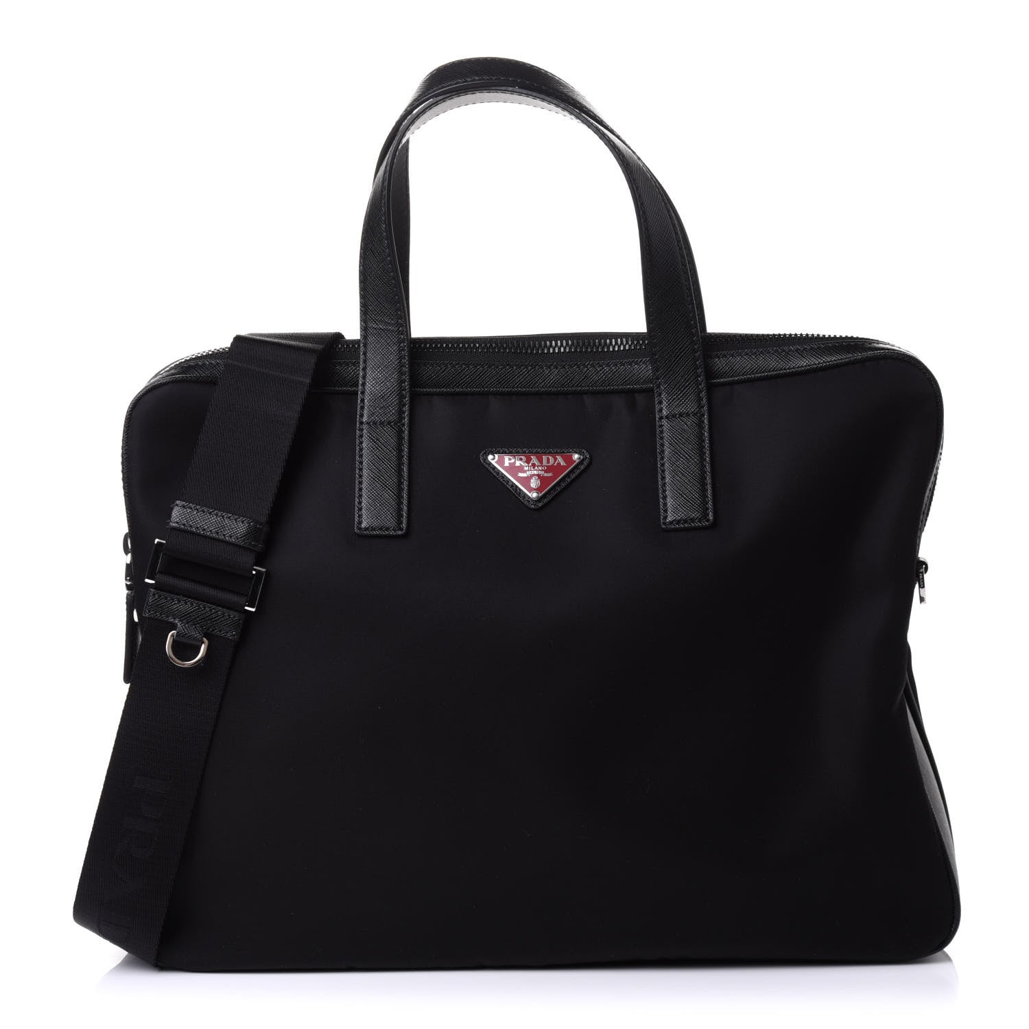 Prada Tessuto Nylon Saffiano Metal Triangle Logo Work Bag Black 1 of 9