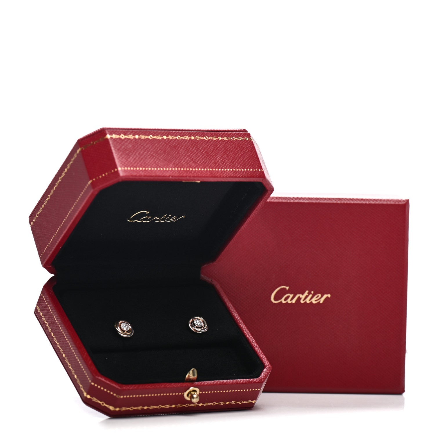 Cartier 18K Pink Yellow White Gold Diamond .36ctw Trinity De Cartier Stud Earrings 5 of 5